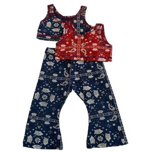 NAVY AND RED BANDANA PATTERN SET, 2 CROPT TOPS W/ 1 PANT SIZE: 2T MADE IN JAPAN
